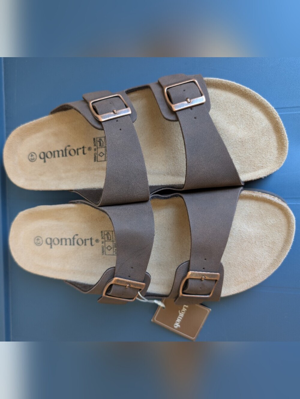 NWT qcomfort Brown Double-Buckle Slide Sandal Women's Size 10.5 - Picture 3 of 13